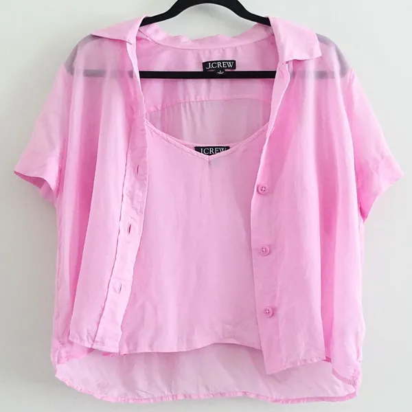J.Crew Light Bubblegum Pink 2-PC Button Down Blouse & Tank Top 2PC Set Size 4 - Image 2
