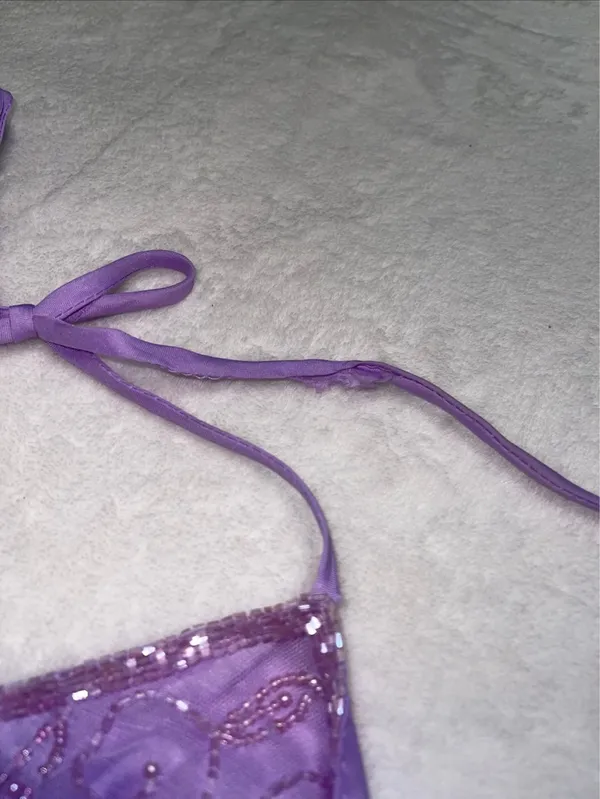 Passport purple y2k beaded tie halter top - Image 3