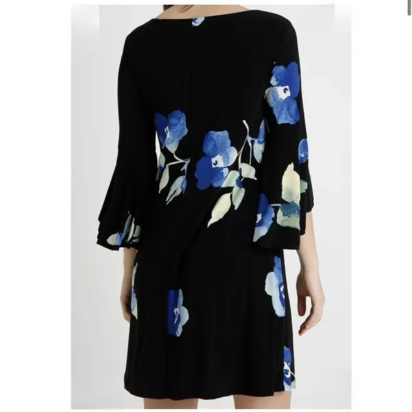 Ralph Lauren Blue Floral Bell‎ Sleeve Stretch Jersey Shift Dress Size 14 - Image 6