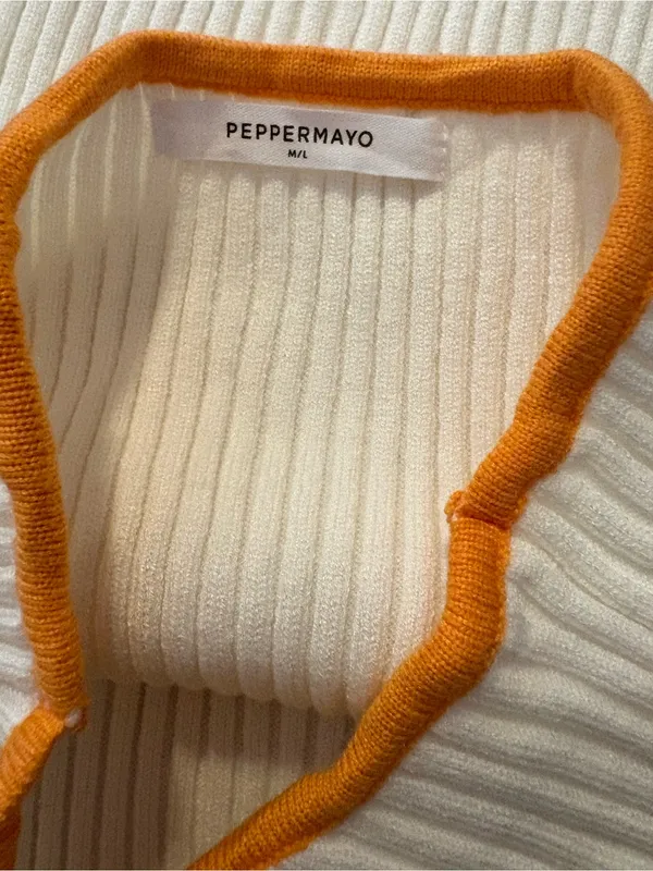 Peppermayo Cream Ribbed Cutout Maxi Dress with Orange Trim - Image 3