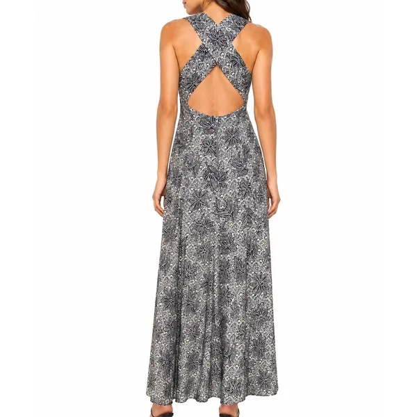 Vintage All That Jazz Black White Floral Cross Back‎ Maxi Dress Boho Minimalist - Image 2
