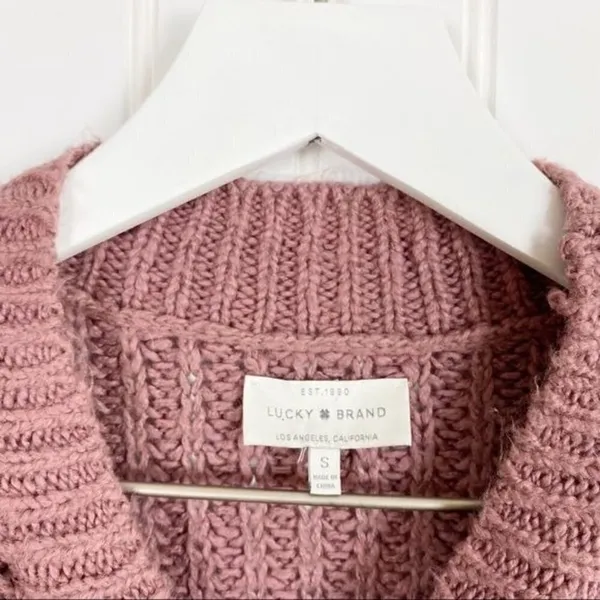 Lucky Brand Sweater Size Small Pink‎ Open Knit Mock Neck Top Boho Forest Fairy - Image 5