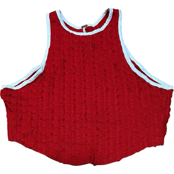 Free People Maci‎ Textured Red White Open Back Lace Up Tank Top XS New - Image 5