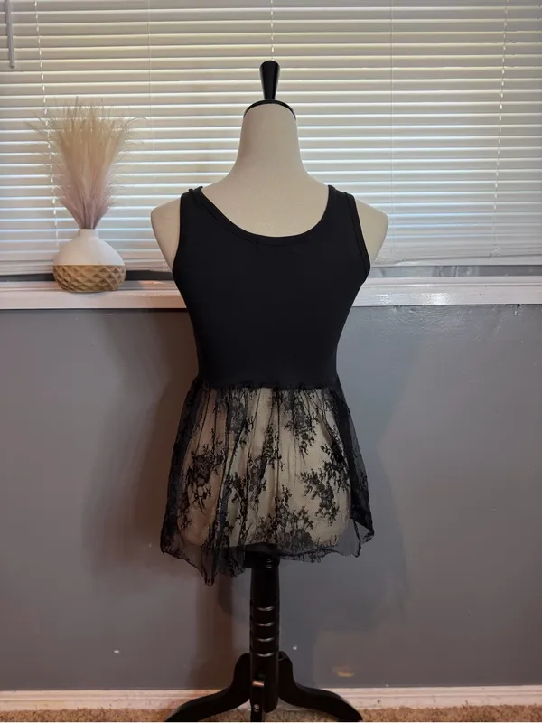Black Lace Peplum Tank Top Fairy Grunge Coquette Goth Balletcore Y2K - Image 5