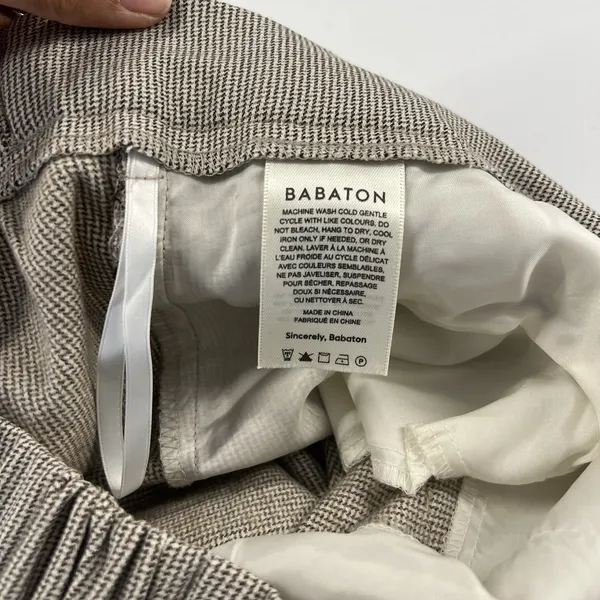 Aritzia Babaton Womens Size 6 Brown Plaid‎ Houndstooth Conan Pants Cropped Elastic Waist - Image 10