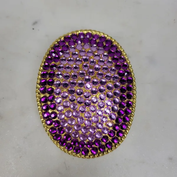 Vintage 1995 Rhinestone Belt Buckle Purple Gold Tone Oval Rope Border Y2K Retro - Image 3