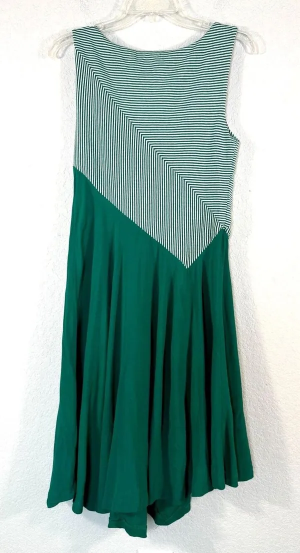 Anthropologie Maeve Cameron Striped Asymmetrical Green Dress Small Boho - Image 3