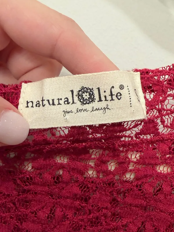Natural‎ Life Berry Red Lace Long Sleeve Top Size Small - Image 2