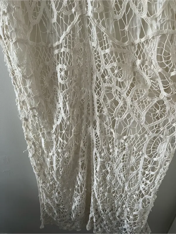 Ivory White Crochet Maxi Dress 1X 100% Cotton Beach Coastal Festival Resort - Image 3