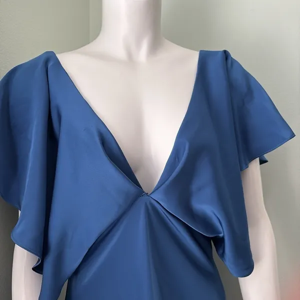 ANTHROPOLOGIE Sachin & Babi Ruffled Maxi Dress V-Neck Flutter Sleeves Blue 8 - Image 9