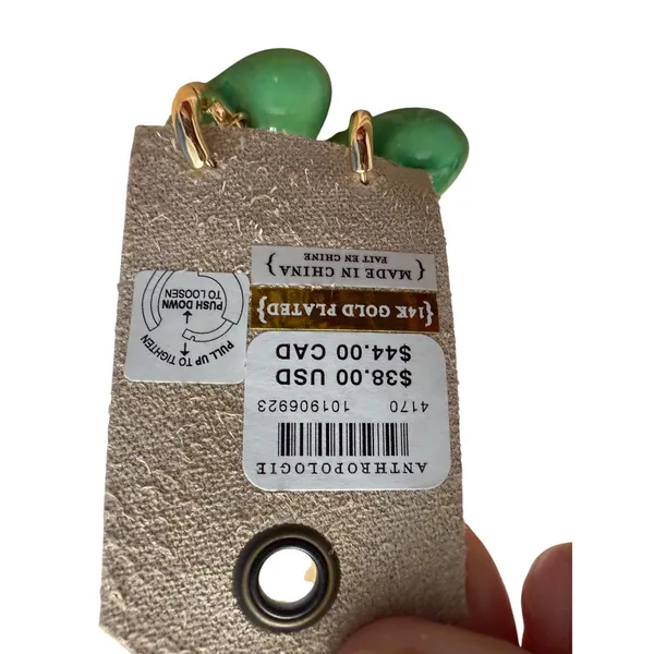 Anthropologie Green Marbled Heart Hoop Earrings 14K Gold Plated‎ NWT - Image 3