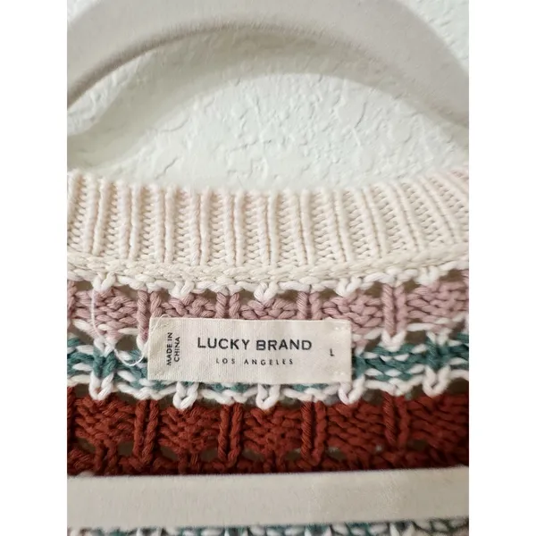 Lucky Brand Striped Crochet Open Knit Cardigan Sweater Size L - Image 4