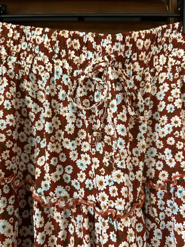 Floral Print Ruffle Tiered Mini Skirt Brown Size M - Image 3