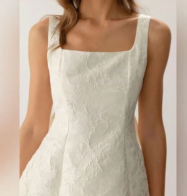 Rihoas White Textured Bowknot Slip Mini Dresses Size XS - Image 4