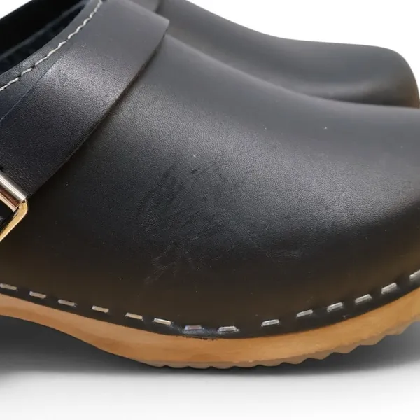 MIA Sweden Alma Clog Wooden Leather Buckle Strap Black Boho Comfort Sz 37 EU - Image 9