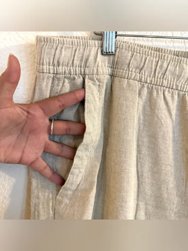 Old Navy Womens Pants Oatmeal Beige High Rise Wide Leg Linen Blend Size XL - Image 6