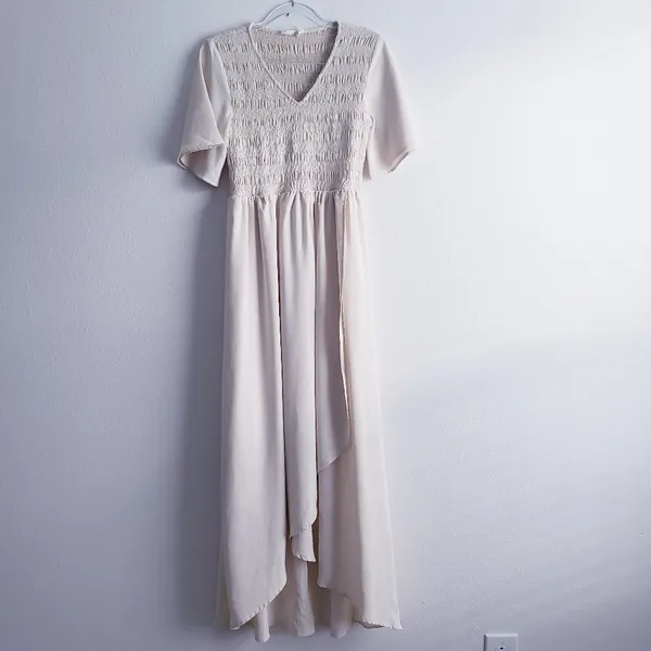 Anthropologie Roolee Ruched Bust V-Neckline Mock Wrap Midi Dress - Image 2