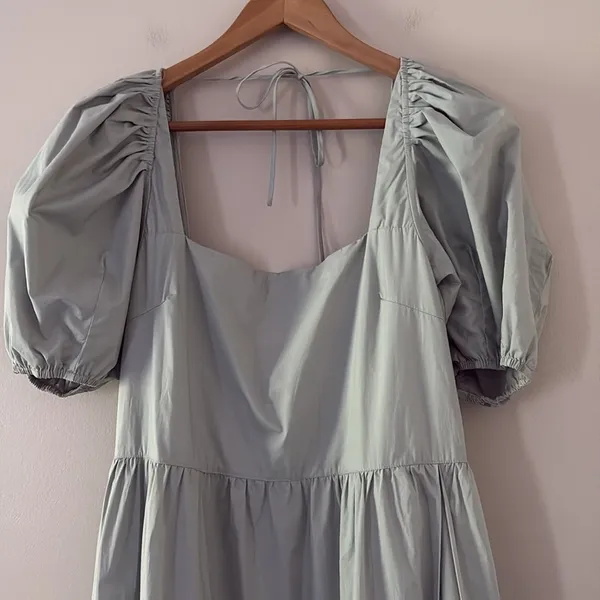 ASTR The Label llana Midi Dress Puff Sleeve Tiered‎ Skirt Tie Back Light Green M - Image 6