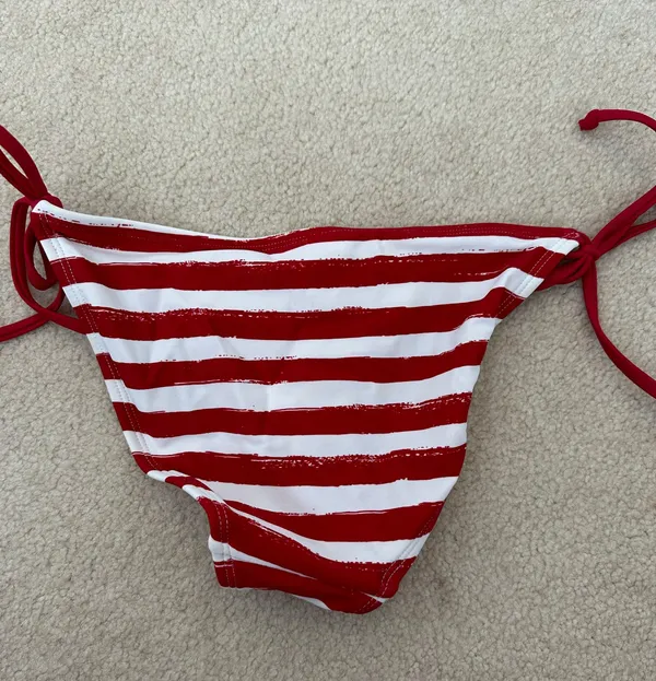 Red and White Striped Cheeky Bikini Bottom - Image 2