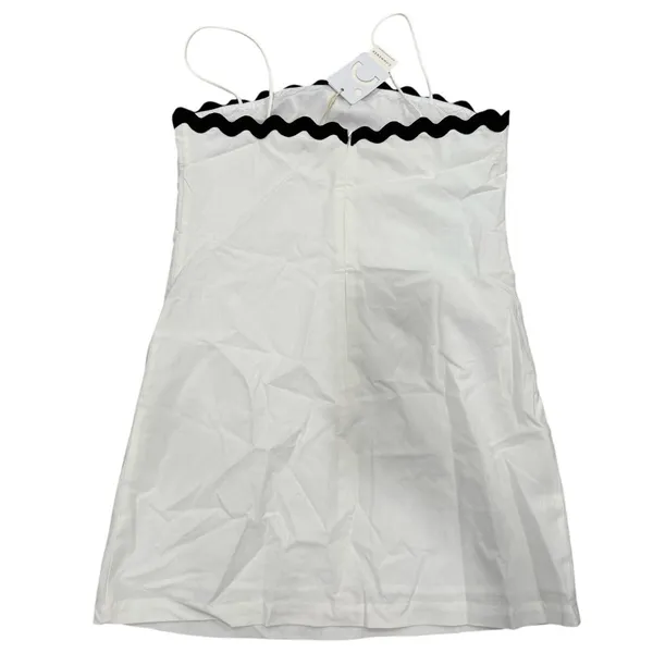Commense Linen Cotton Minimalist Casual White Black Trim Dress Large - Image 6