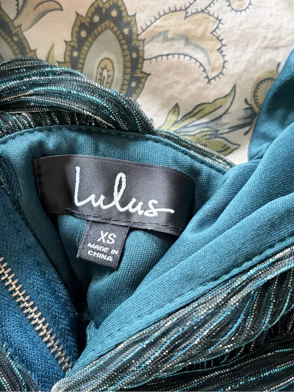 Lulu’s Ailey Teal Blue & Gold Skater Dress - Image 7