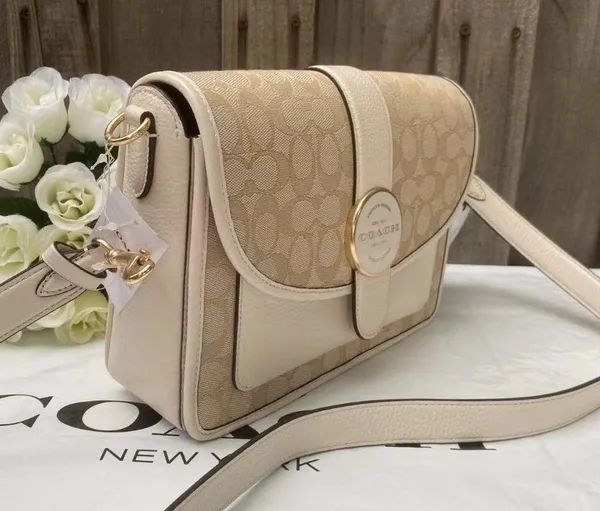 COACH LONNIE Crossbody Khaki Signature Jacquard Chalk Leather C8307 NWT $398 - Image 3