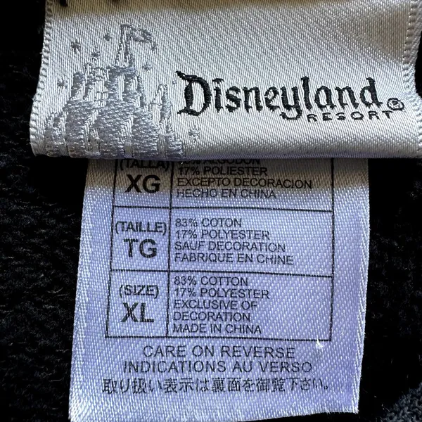 Disneyland Resort Tinkerbell Hoodie Full Zip Logo Pouch Pocket Cotton Black XL - Image 3