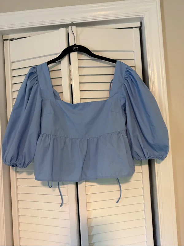 Abercrombie & Fitch Light Blue Square-Neck Puff Sleeve Top - Image 2