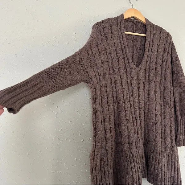 Free People Mushroom Oversized Sweater Brown Tan Casual Comfy Winter Neutral - Image 4