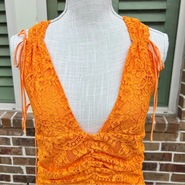 For Love And Lemons Bright Orange Jamie Lace Dress - Image 5