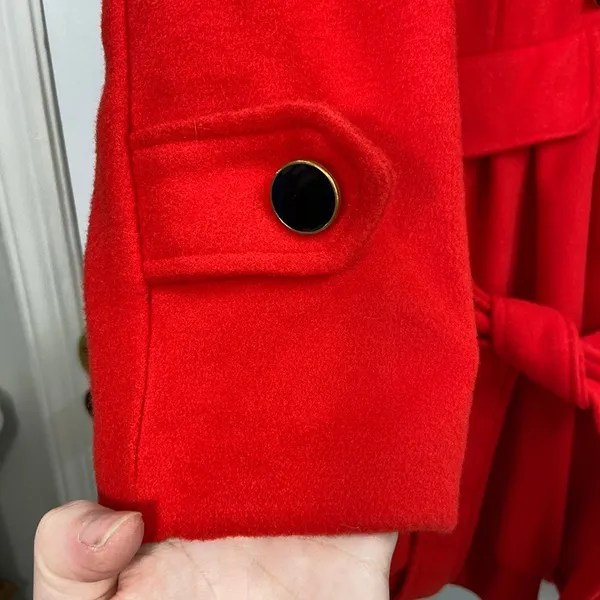 Yiyigiao red cotton faux fur collar peacoat button tiered belted coat XS small‎ - Image 2