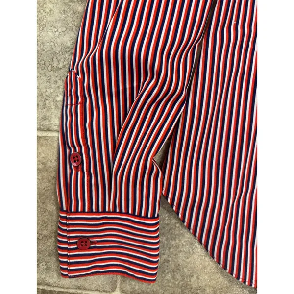 Cabi 5335 Red White Blue Striped Split V-Neck Blouse Womens‎ Small Long Sleeve - Image 4