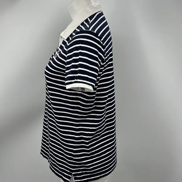 Jones New York striped short sleeve polo navy and white - Image 4
