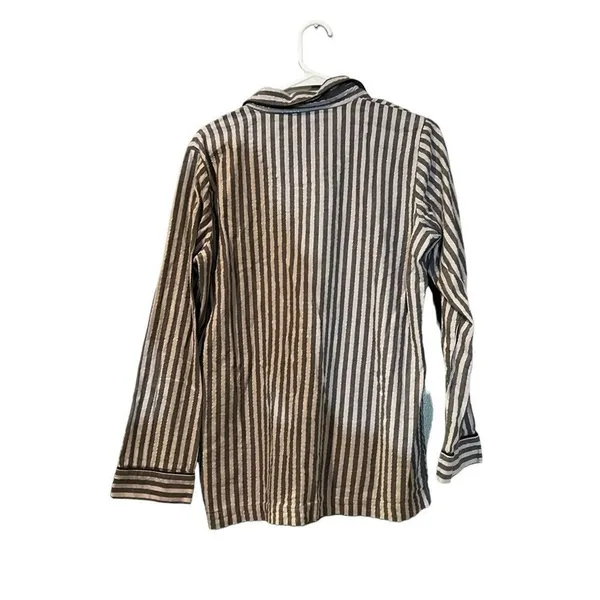 Victoria's Secret Pajama Top Womens Large Gray Striped Button‎ Front Long - Image 4