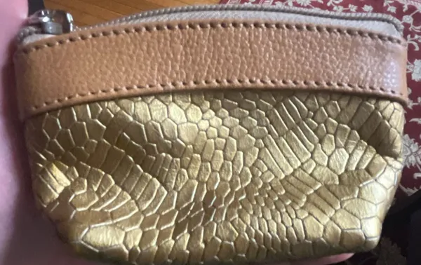 Gold Metallic Textured Leather Coin Purse - Image 6