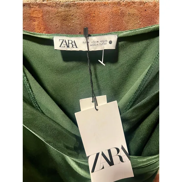 Zara Emerald Green Satin Draped Midi Dress NWT M 90s Minimalist Slip - Image 8