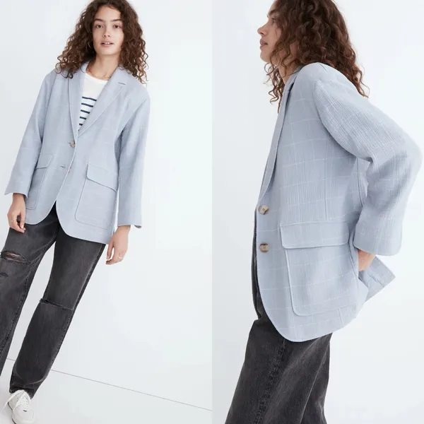 Madewell Larsen linen blend windowpane relaxed‎ two button blazer jacket medium - Image 2