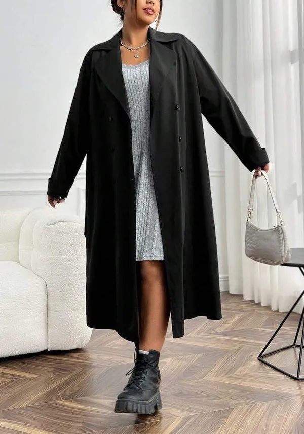 SheIn NWT EZwear Plus Lapel Neck Double Breasted Belted Trench Coat. Size XL - Image 4