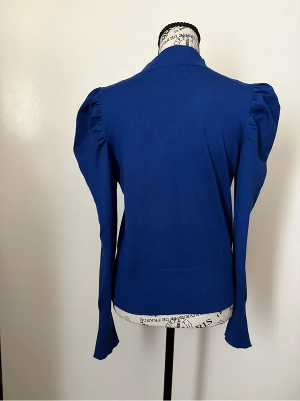 Puff Shoulder Crewneck Sweater in Royal Blue - Image 3