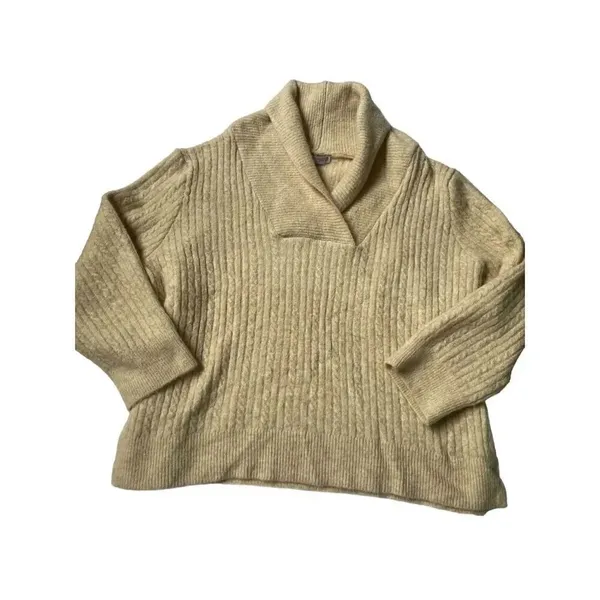 Zara Pullover Sweater Tan Size M Shawl Collar V Neck Winter Casual Work - Image 6
