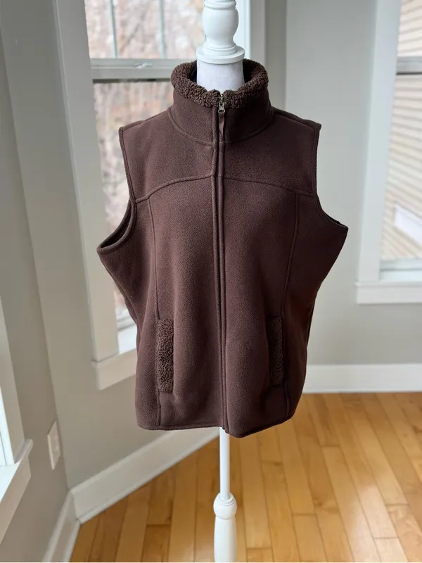 Vintage 90’s NorthCrest Brown Faux Suede Fleece Zip-Up Vest Sz Large - Image 7