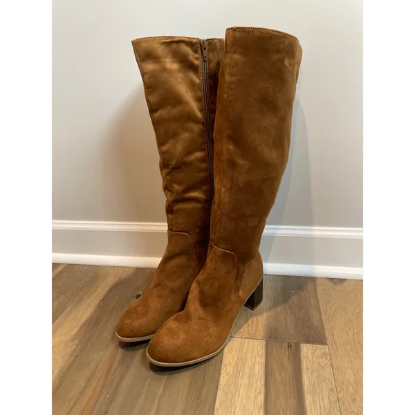 Faux Suede Brown High Boots Chunky Heel Size 8.5 NWT Made For Target - Image 6