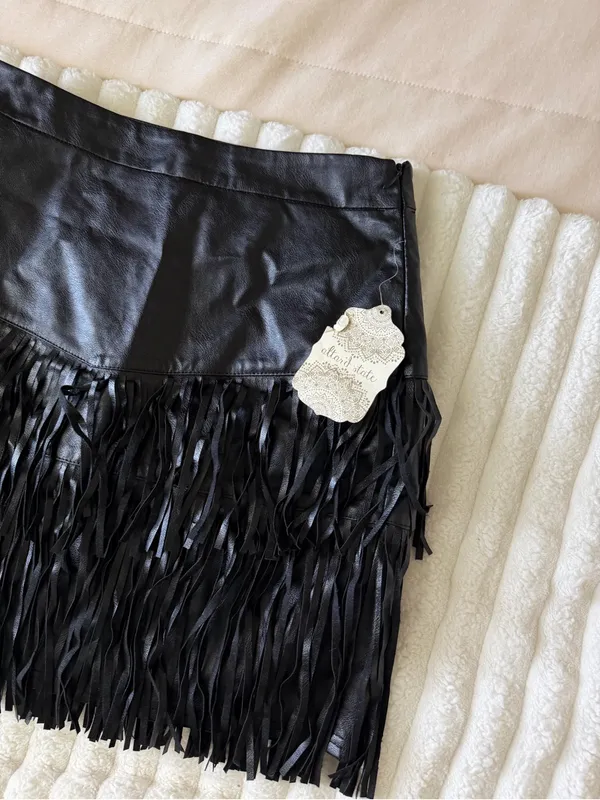 NWT Altar’d State Black Fringe Leather Mini Skirt - Image 2