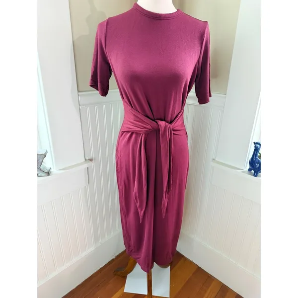 Daily Ritual Burgundy Tie Back T-Shirt Midi‎ Dress Size Medium - Image 11