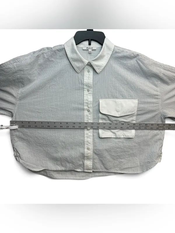 Madewell Women’s Striped Oversized Button-Up Shirt Size L White Blue Cotton - Image 6