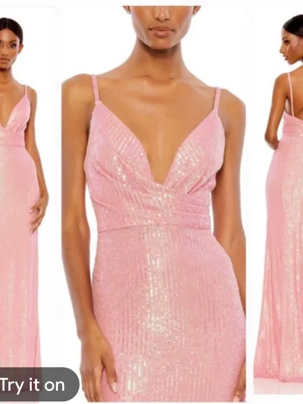 IEENA by MAC DUGGAL Sequined Draped V Neck Gown size 8 - Image 2