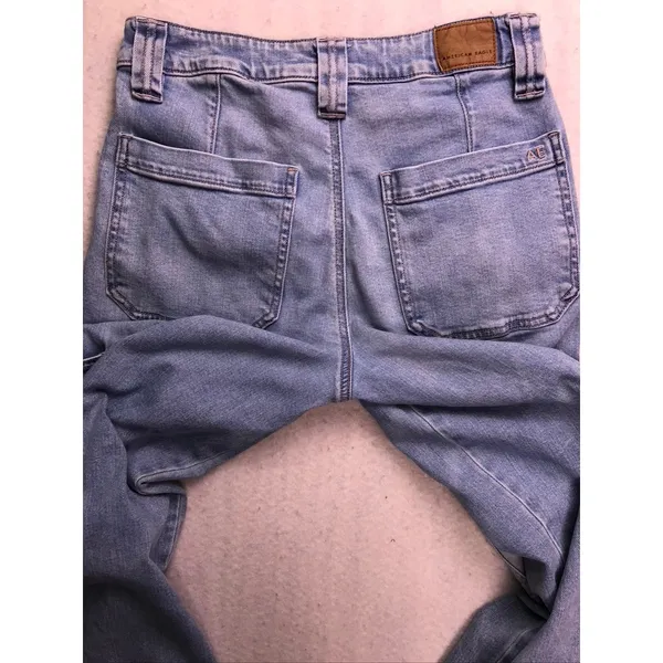 American Eagle Cargo Jeans Women 2 Blue Super High Rise Baggy Wide Leg Stretch - Image 12