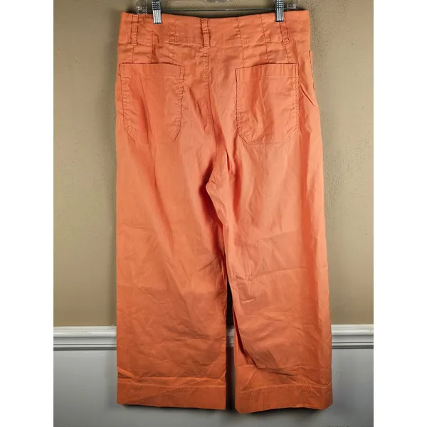 Maeve The Colette Womens Peach Linen Stretch High Rise Wide Leg Pants 33 - Image 2
