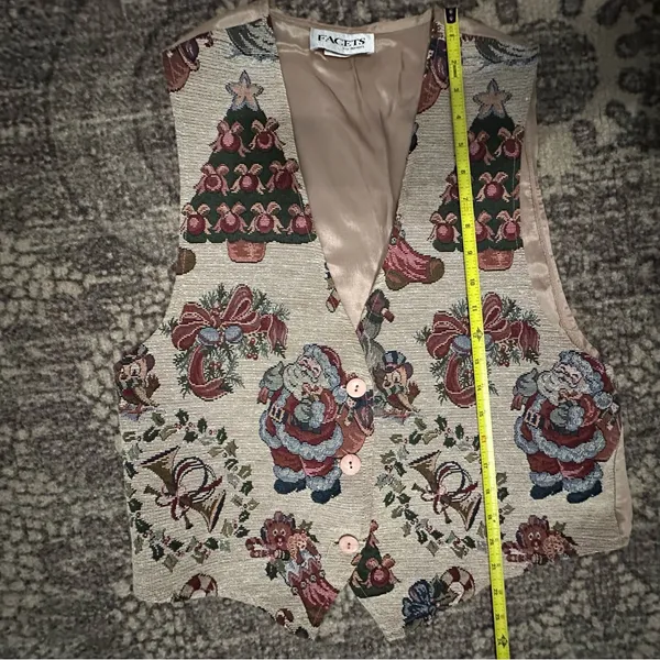 Facets by Mirrors Vintage Women Size M Christmas Tree Santa Claus Tapestry Vest - Image 6