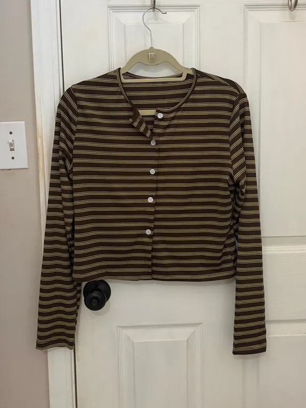 NWOT DolceAmara Striped Wide Leg Pant and Cardigan Set in Brown - Image 5